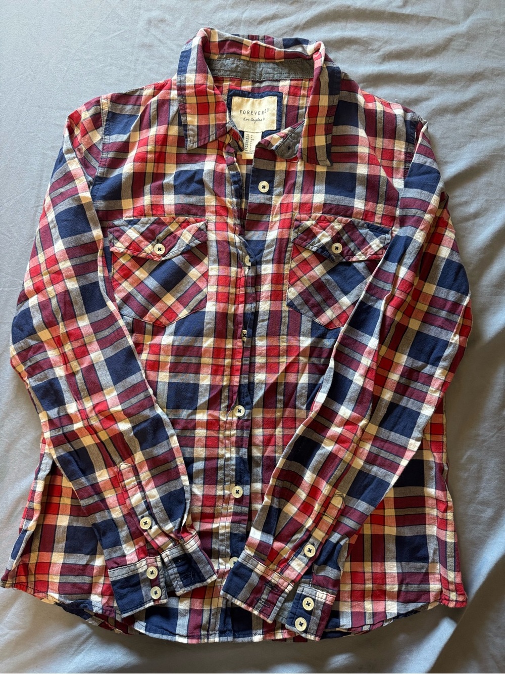 Forever 21 Navy and Red Plaid Shirt